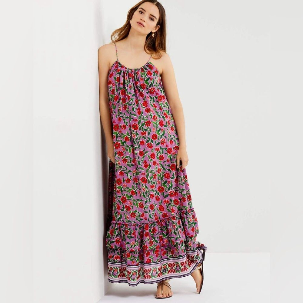 A Pea in the Pod NWT Maternity Dress Tiered Maxi Floral Purple Red Size XS